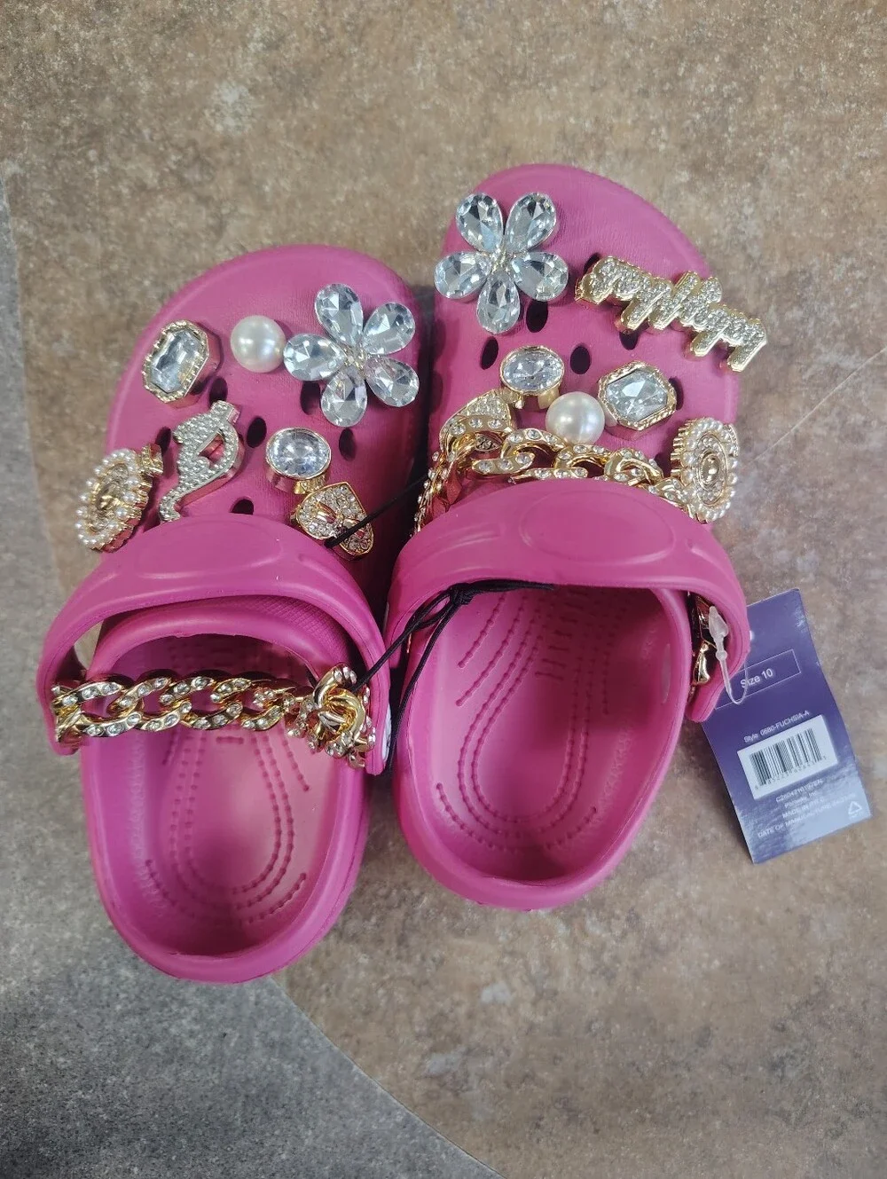 Kids Pink Jeweled Clog Sandals - Decorative Chain and Gems